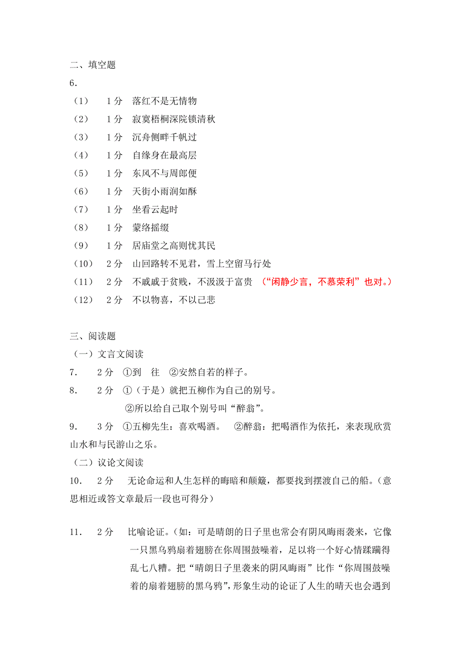 深圳市罗湖区八年级下10年语文期末考试答案_第2页