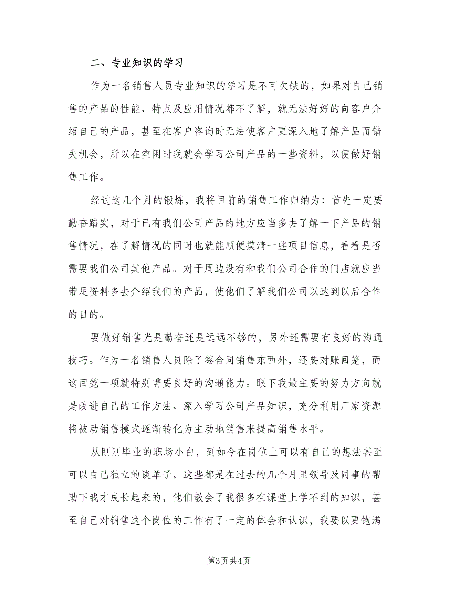 销售试用期转正工作总结2023年范本（二篇）.doc_第3页