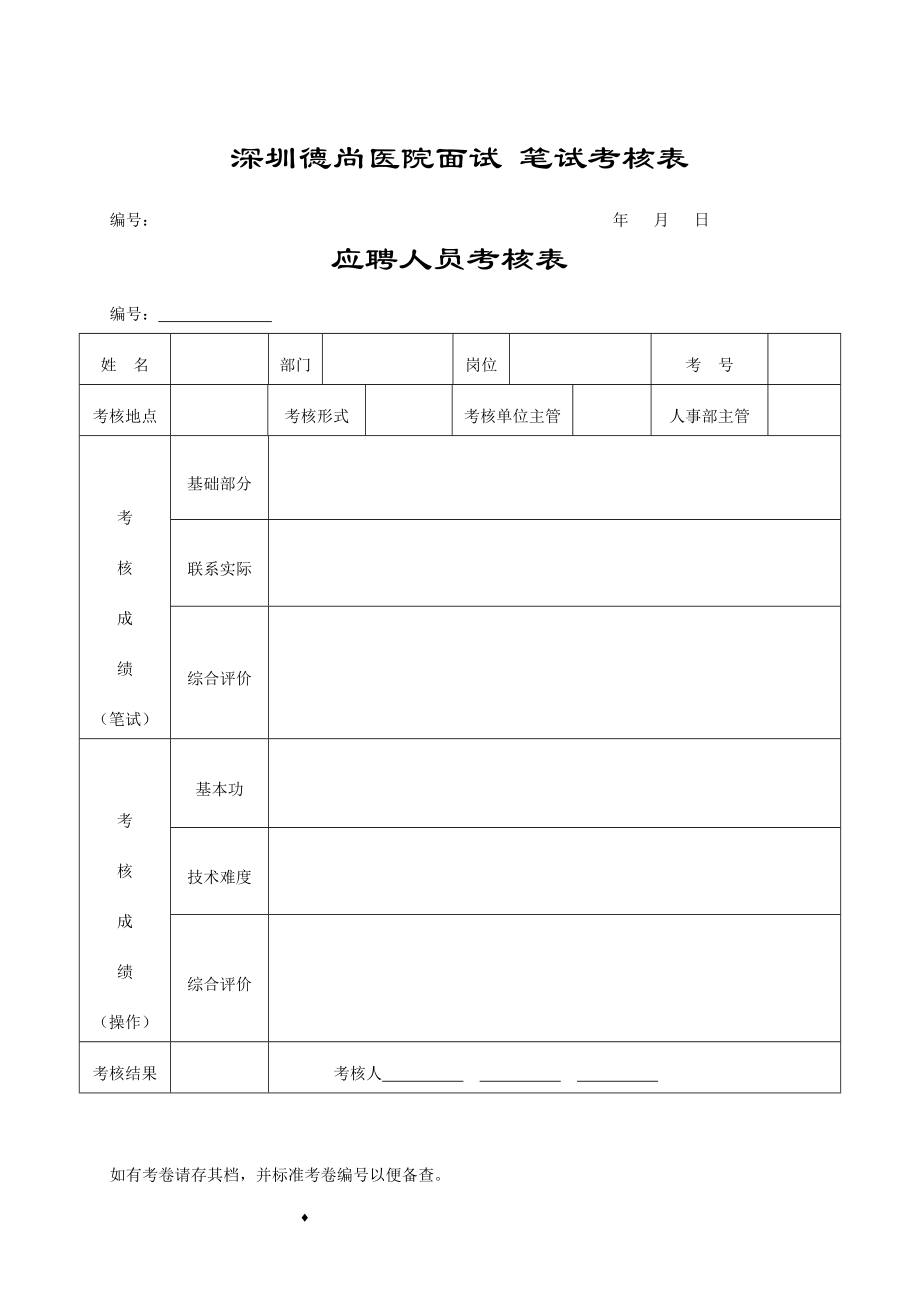 医院面试笔试考核表_第1页