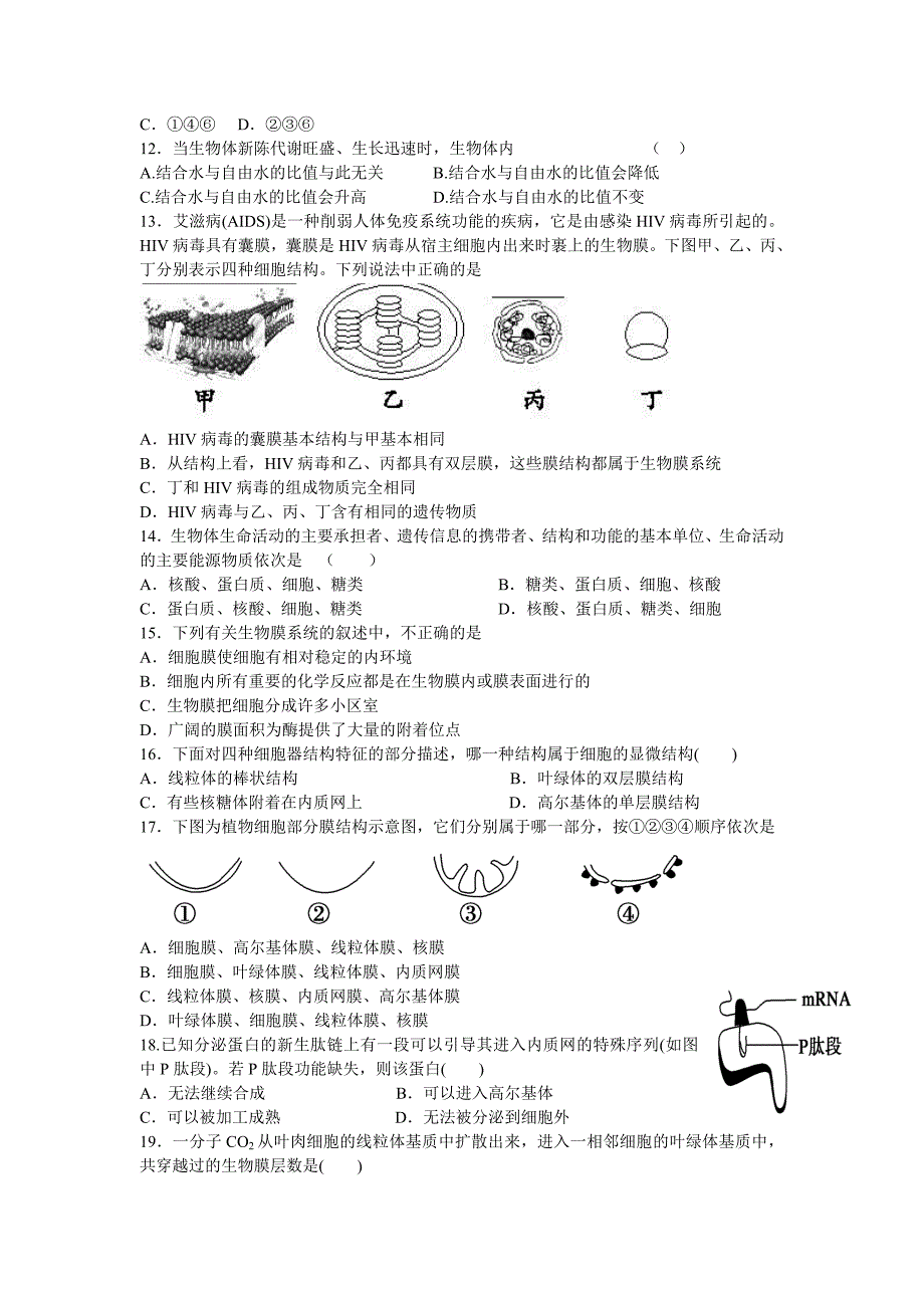 细胞的基本结构（单元题）.doc_第2页