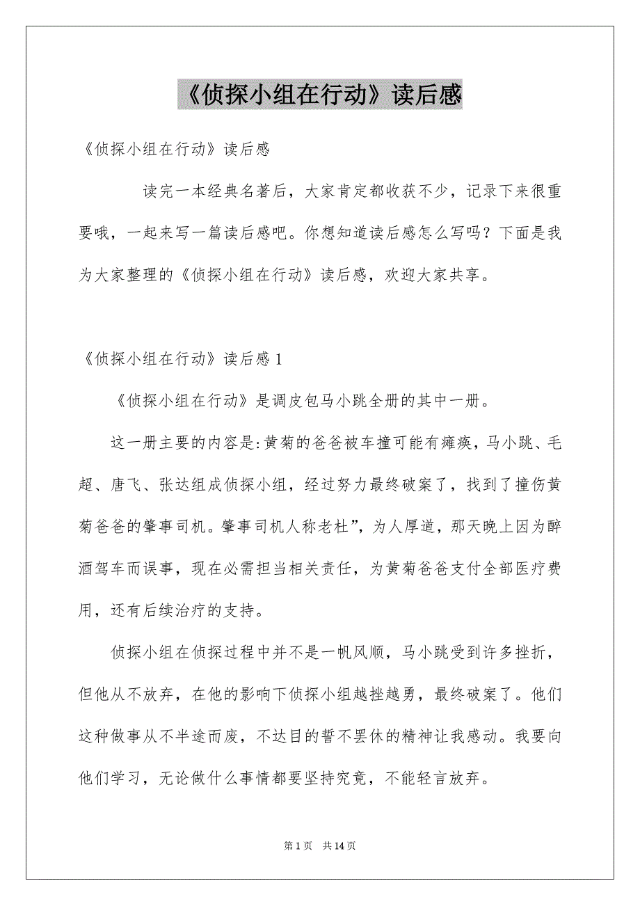 《侦探小组在行动》读后感_第1页