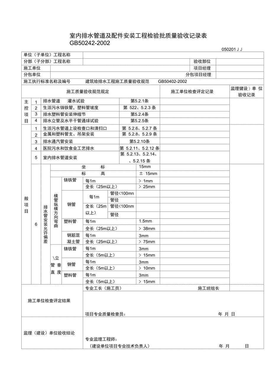 室内给水管道及配件安装工程检验批质量验收记录表_第5页