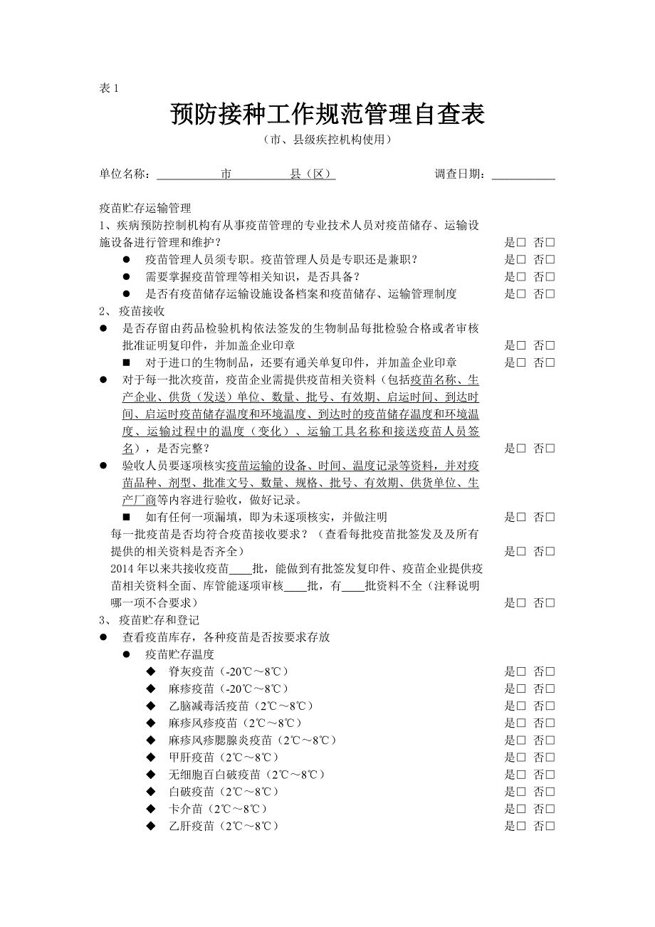 预防接种工作规范管理自查表_第1页