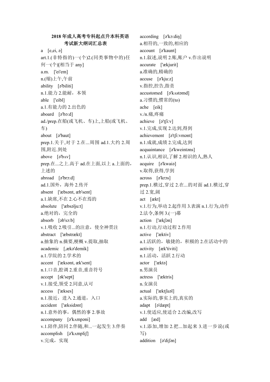 2018年成考专升本英语词汇表.doc_第1页