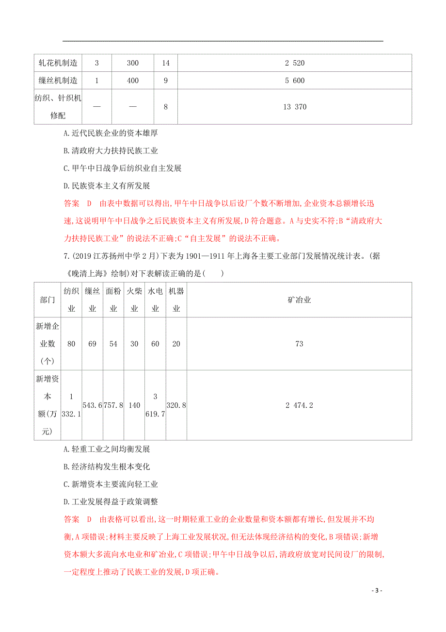 （江苏专版）2020届高考历史二轮复习 高频考点第8练 民族工业的兴起及其发展历程_第3页