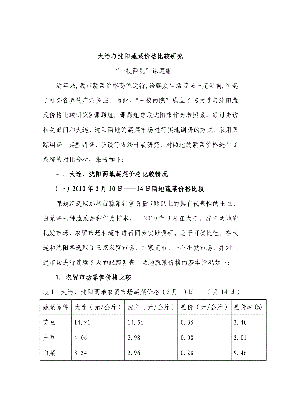 大连与沈阳蔬菜价格比较研究解读_第1页