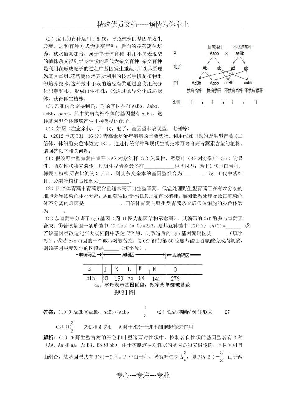 2012高考生物试题的分类汇总专题：基因的自由组合定律_第5页