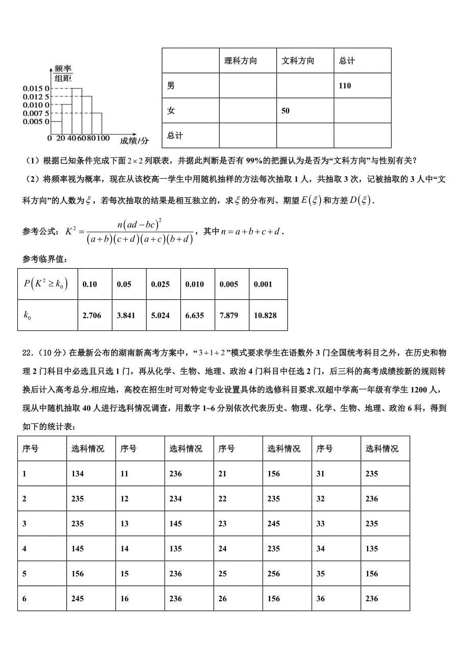 云南省玉溪第二中学2022学年高三适应性调研考试数学试题(含解析).doc_第5页