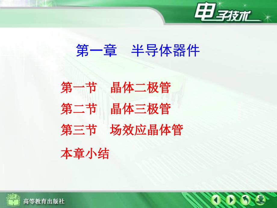 晶体二极管晶体三极管场效应晶体管本章小结_第1页