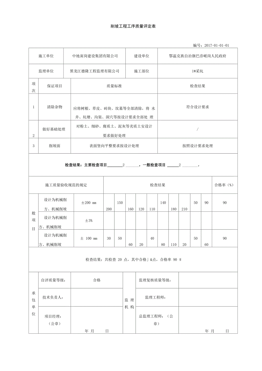 削坡工程工序质量评定表_第1页