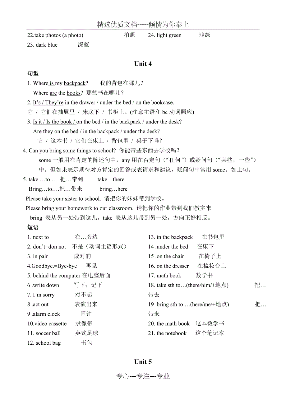 人教版七年级英语上总复习--语法及短语复习_第4页