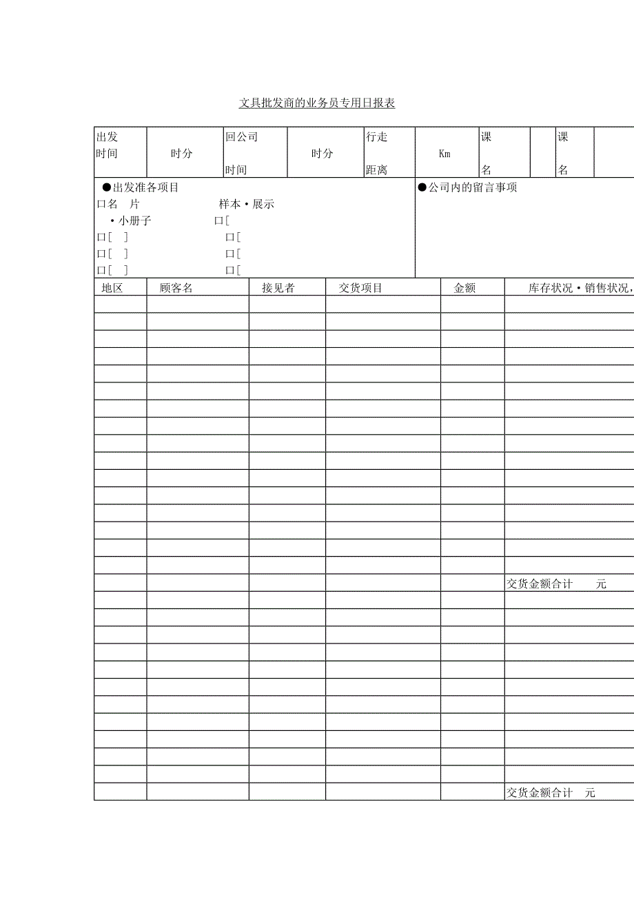 文具批发商业务员专用报告表_第1页