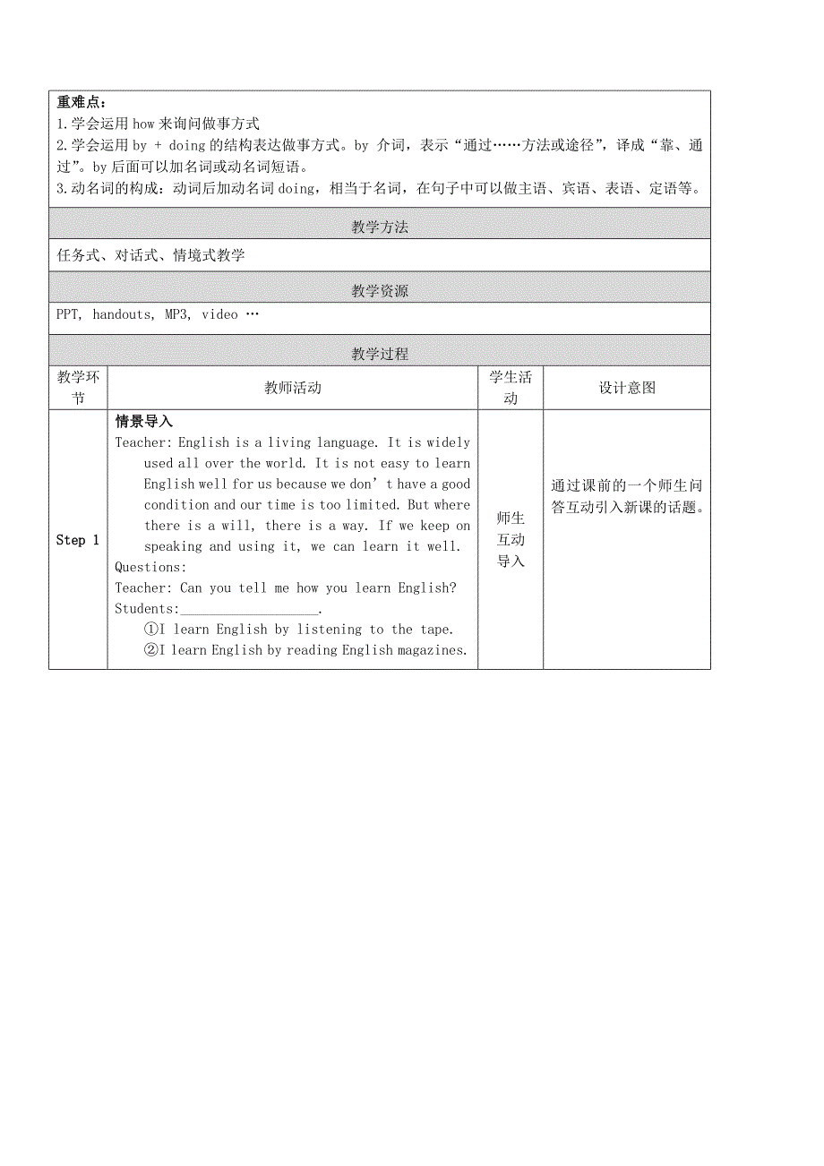 九年级英语全册 Unit 1 How can we become good learners Section A教学设计 新版人教新目标版_第2页