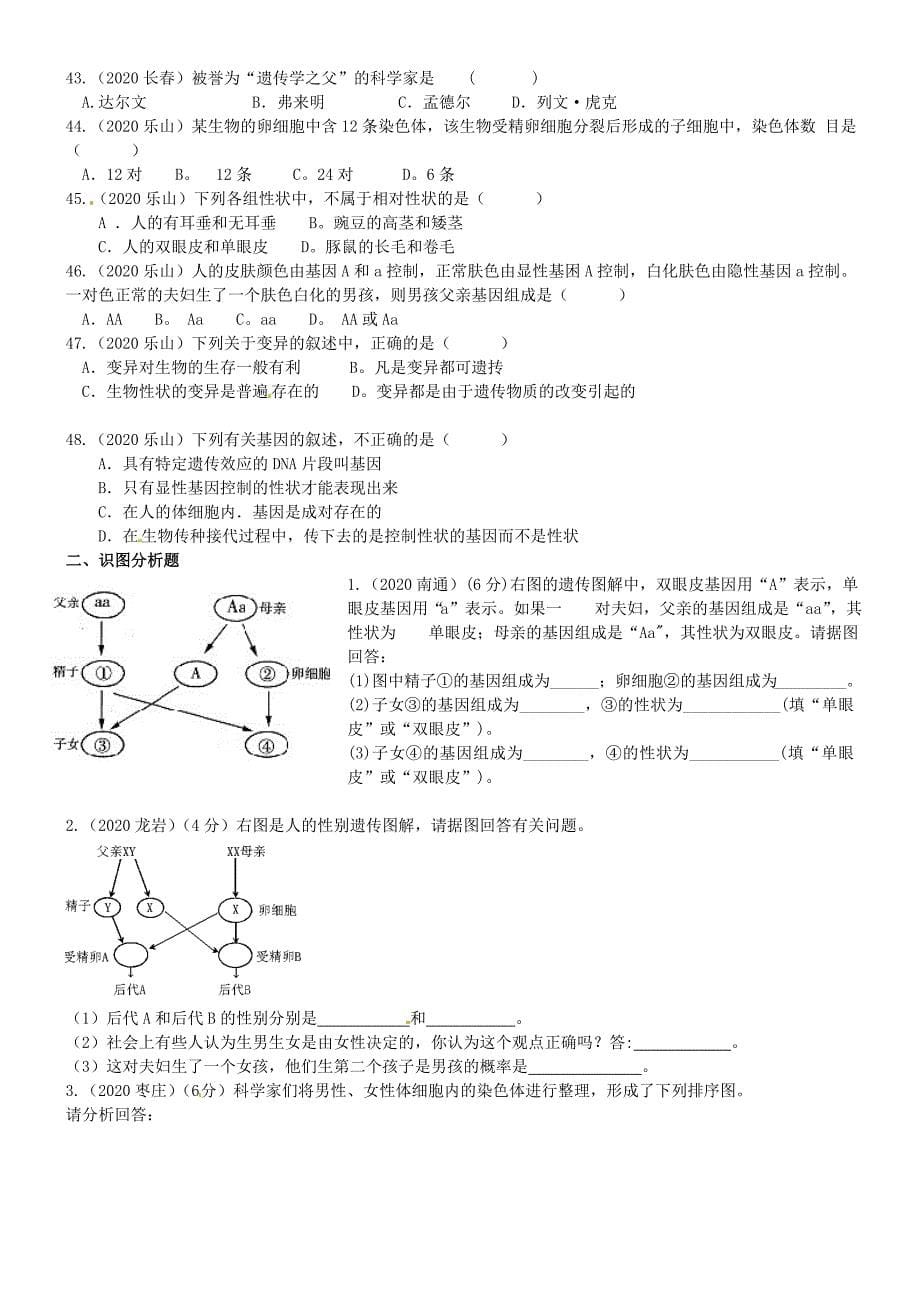 江苏省徐州市王杰中学八年级生物下册生物的遗传与变异练习无答案苏科版_第5页