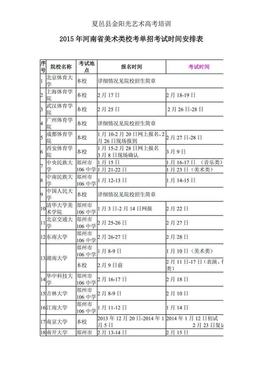 2015河南艺术单招时间表(美术为主)_其它考试_资格考试_第1页