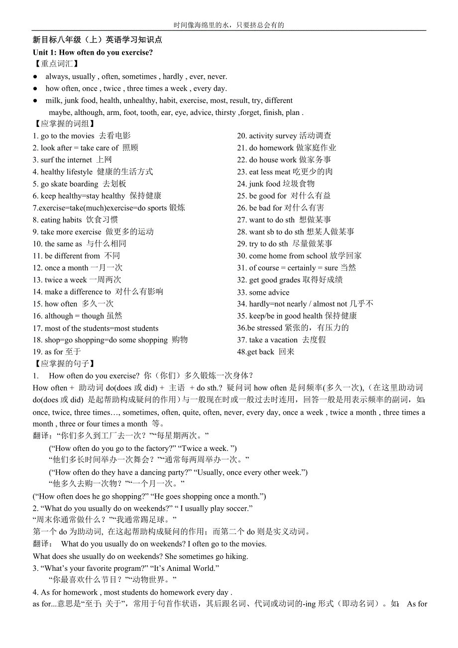 初二英语上册知识点_词汇句子语法练习.doc_第1页