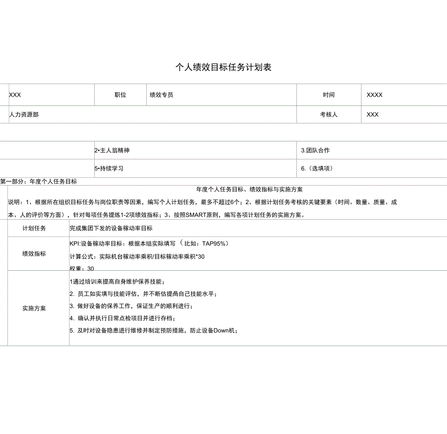 个人绩效目标任务计划表_第1页