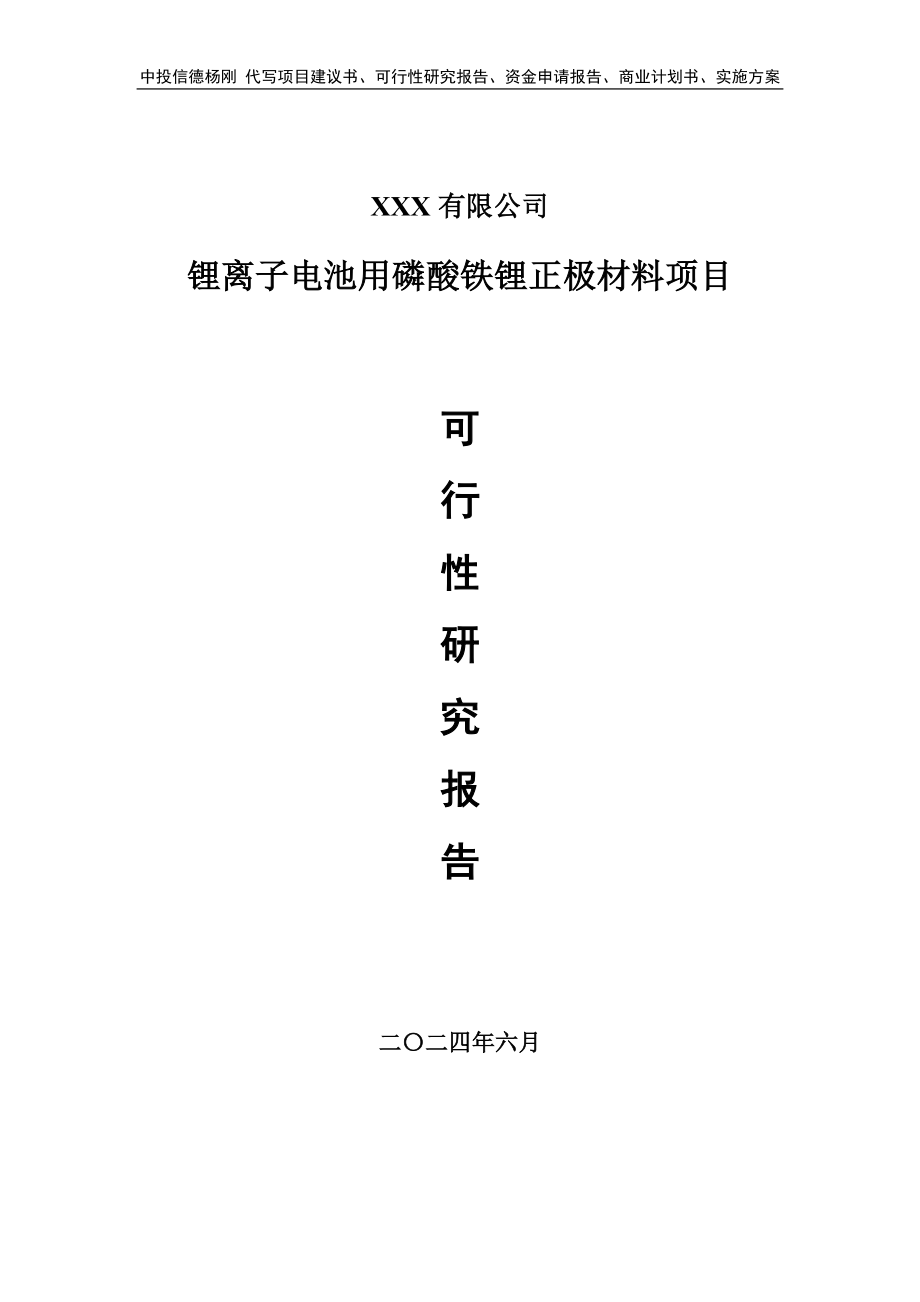 锂离子电池用磷酸铁锂正极材料可行性研究报告建议书.doc_第1页