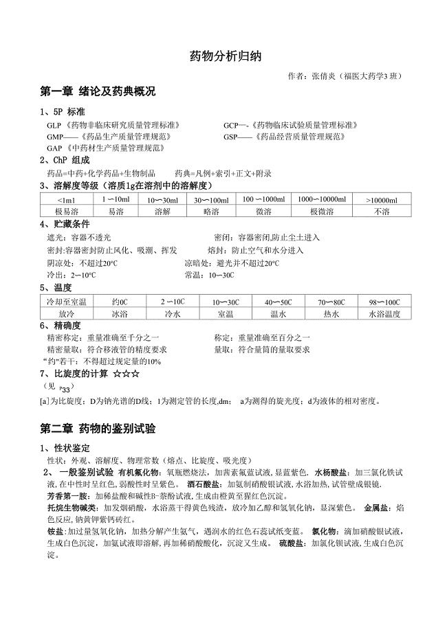 药物分析归纳