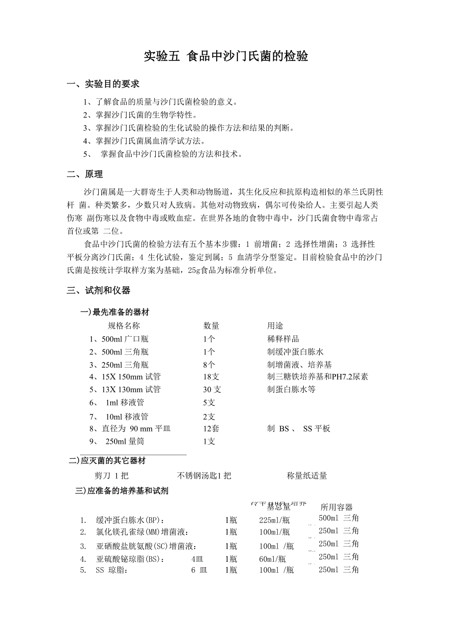 实验五 食品中沙门氏菌的检验_第1页