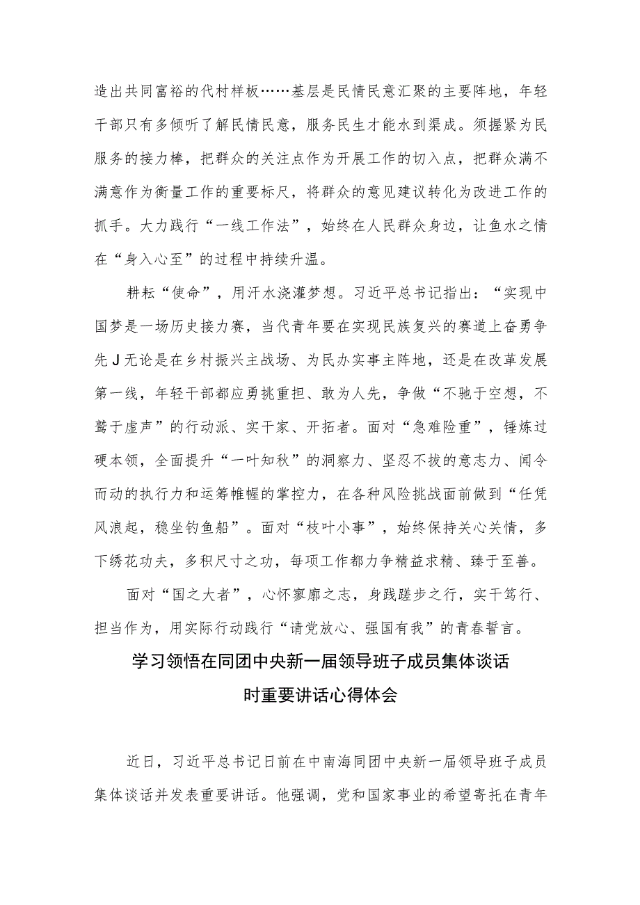 2.学习贯彻同团中央新一届领导班子成员集体谈话重要讲话心得体会3篇_第2页