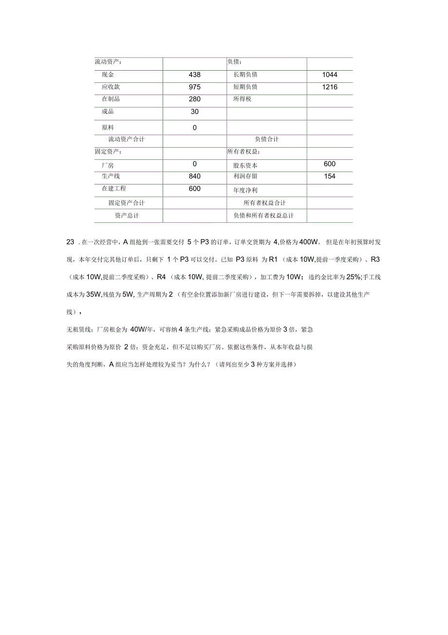 上交大《ERP沙盘实训指导教程》教学检测期末测试题(A)_第4页