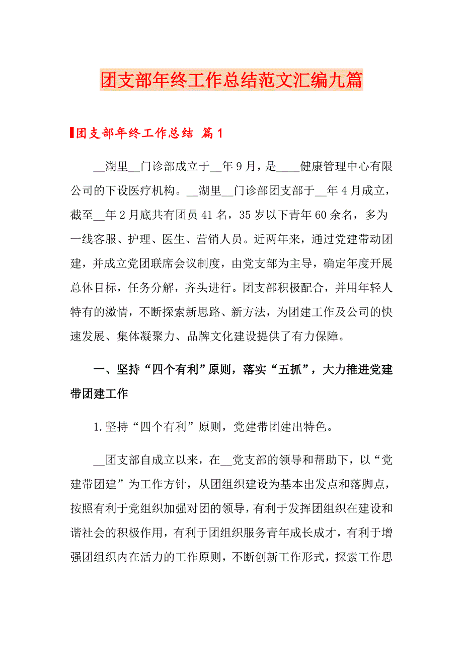 团支部年终工作总结范文汇编九篇_第1页