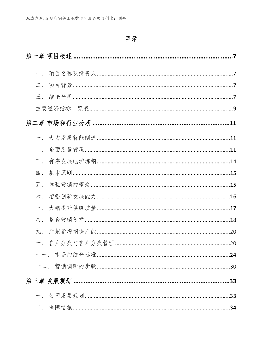 赤壁市钢铁工业数字化服务项目创业计划书范文_第1页