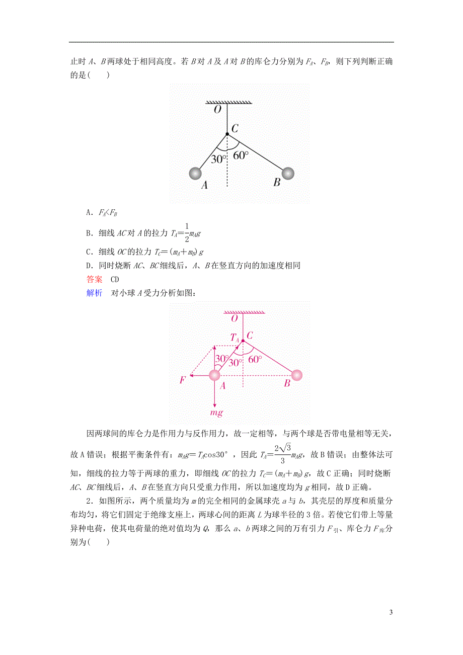 （全国版）2019版高考物理一轮复习 第8章 电场 第28课时 电场力的性质学案_第3页