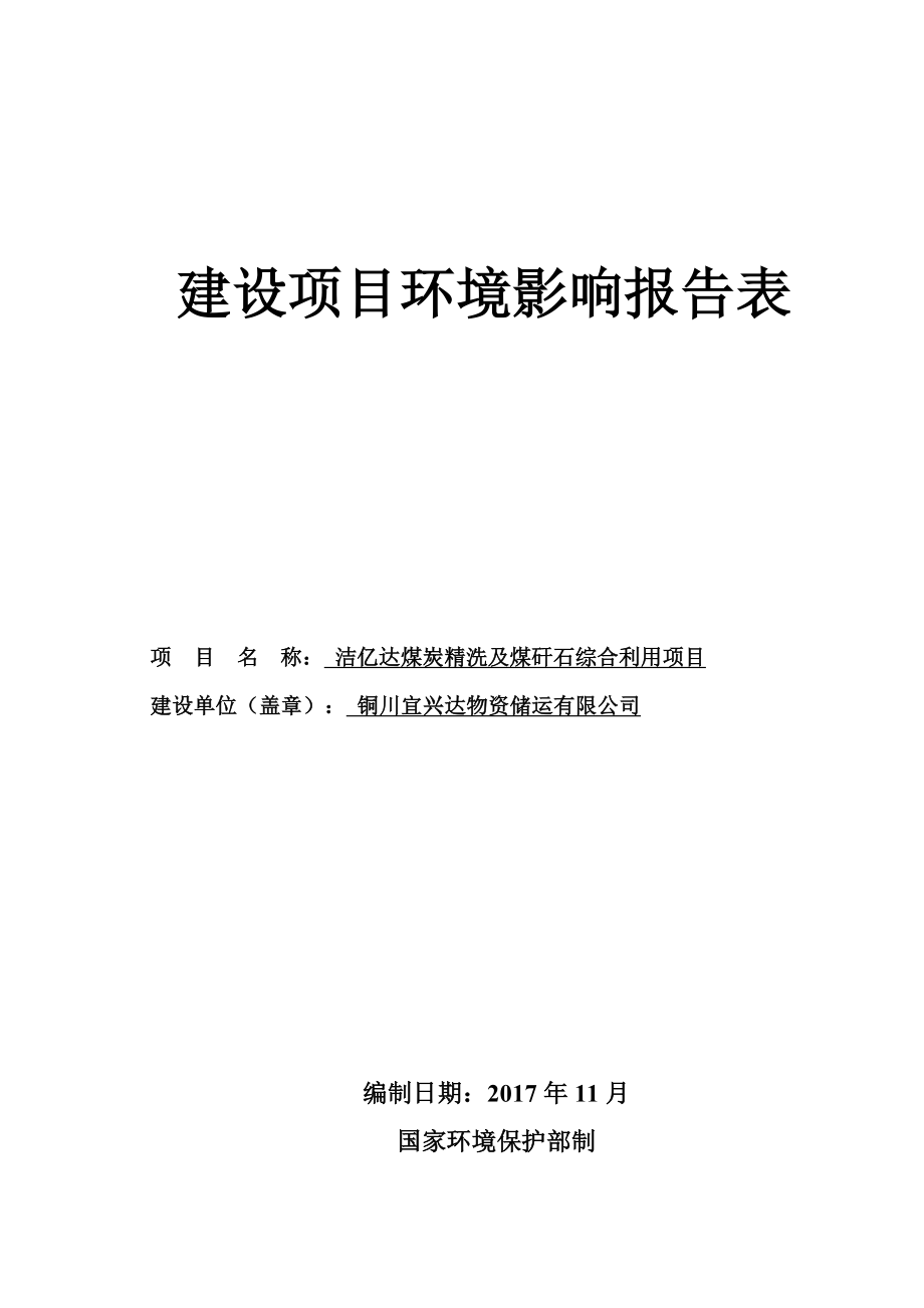 洁亿达煤炭精洗及煤矸石综合利用项目环评报告.docx_第1页