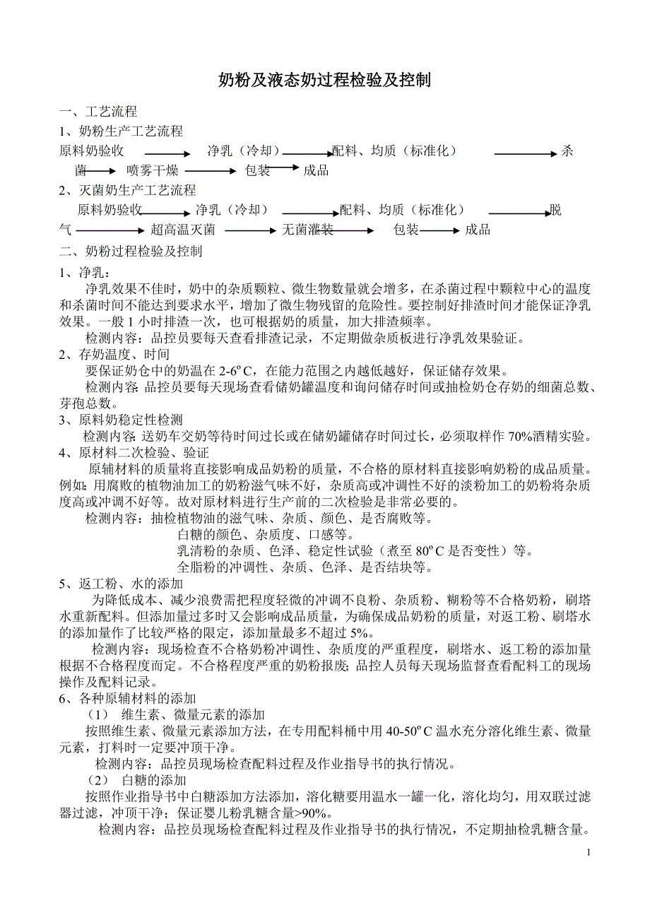 奶粉及液态奶过程检验及控制_第1页
