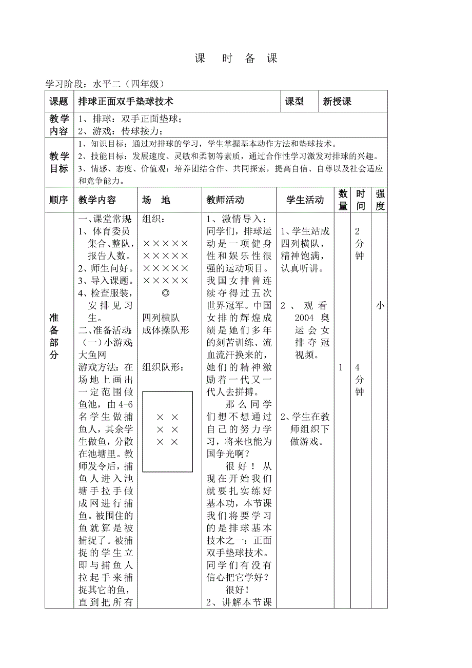 小学体育《排球正面双手垫球》教案_第1页