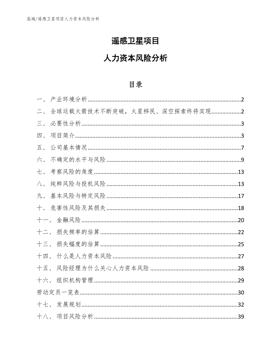 遥感卫星项目人力资本风险分析【参考】_第1页