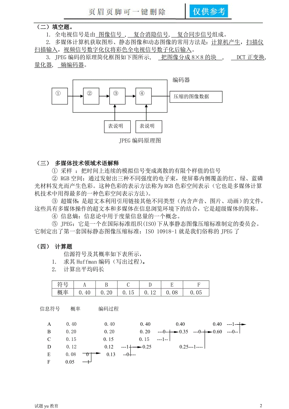 山东大学网络教育计算机科学与技术多媒体技术考试题加答案高教成教_第2页