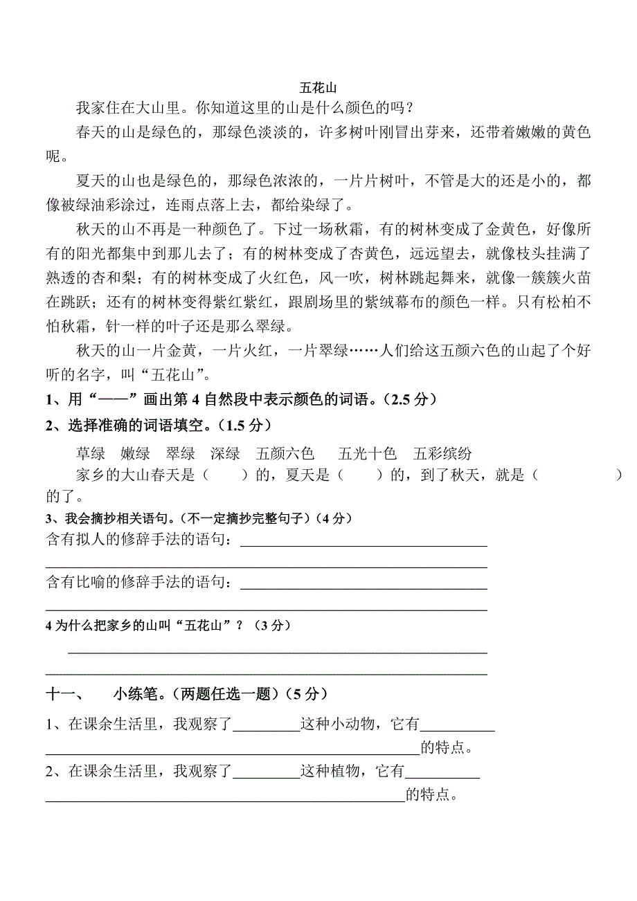 新课标人教版小学三年级语文上册期中试卷_第3页