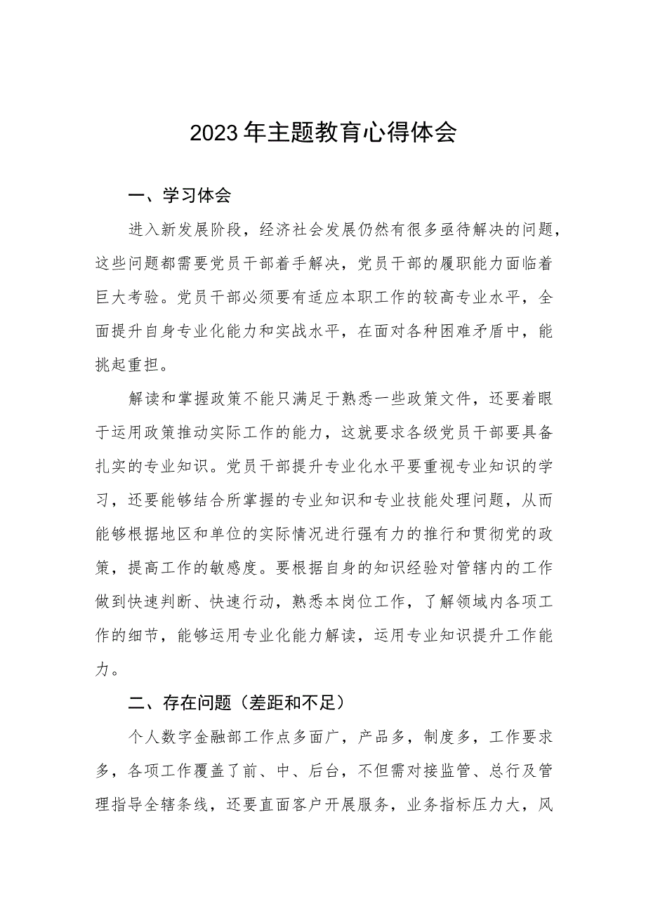 银行2023年开展主题教育的研讨发言八篇_第1页