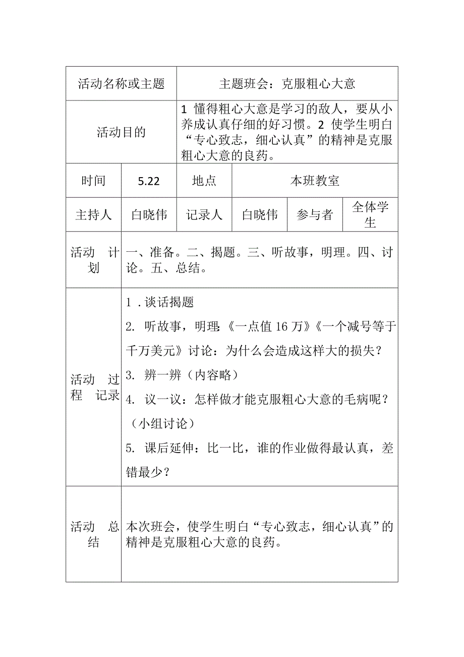 班务工作手册活动记录表_第4页