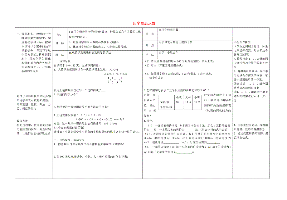 【冀教版】七年级数学上册：3.1用字母表示数导学案2_第1页