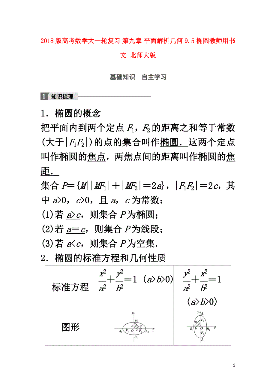 2021版高考数学大一轮复习第九章平面解析几何9.5椭圆教师用书文北师大版_第2页