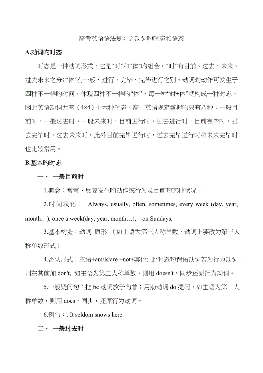 高中英语语法复习之之动词的时态和语态_第1页