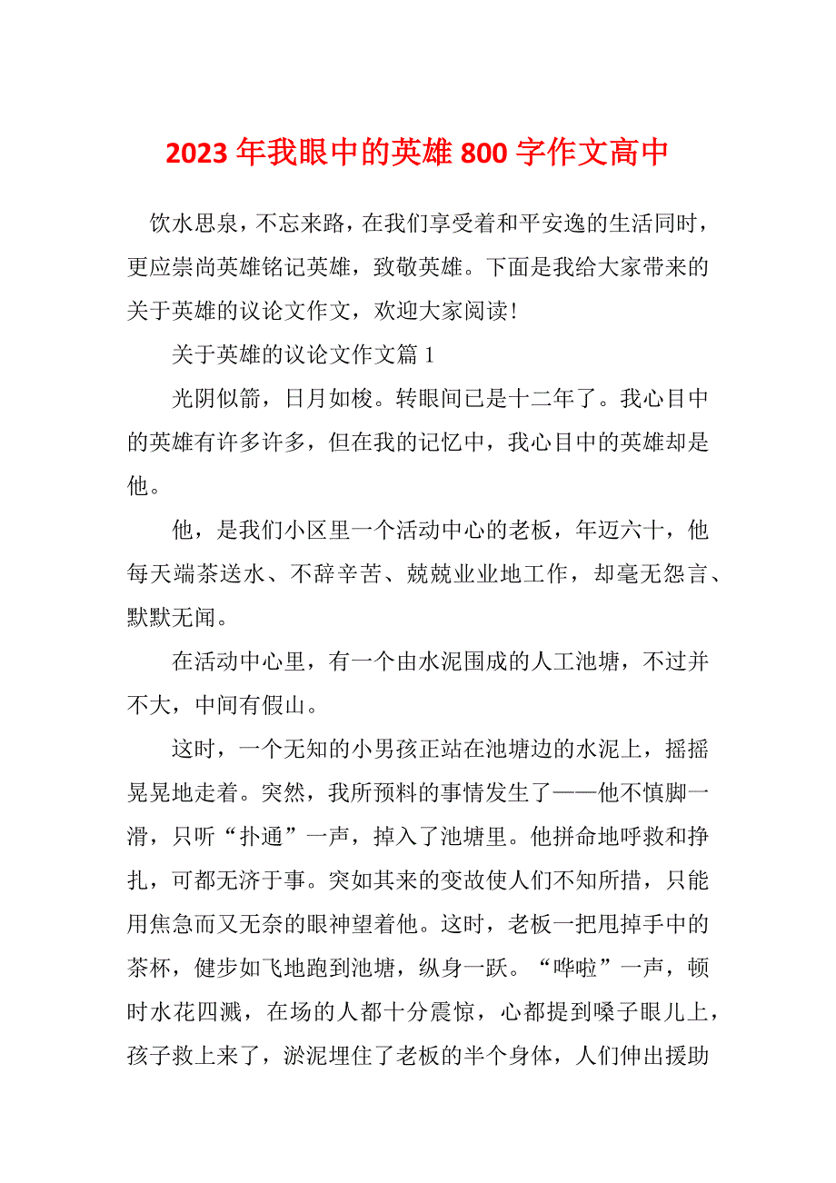 2023年我眼中的英雄800字作文高中_第1页