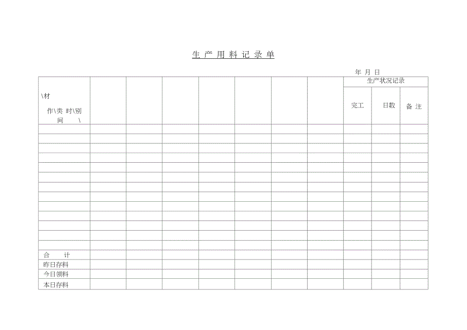 生产用料记录单_第1页