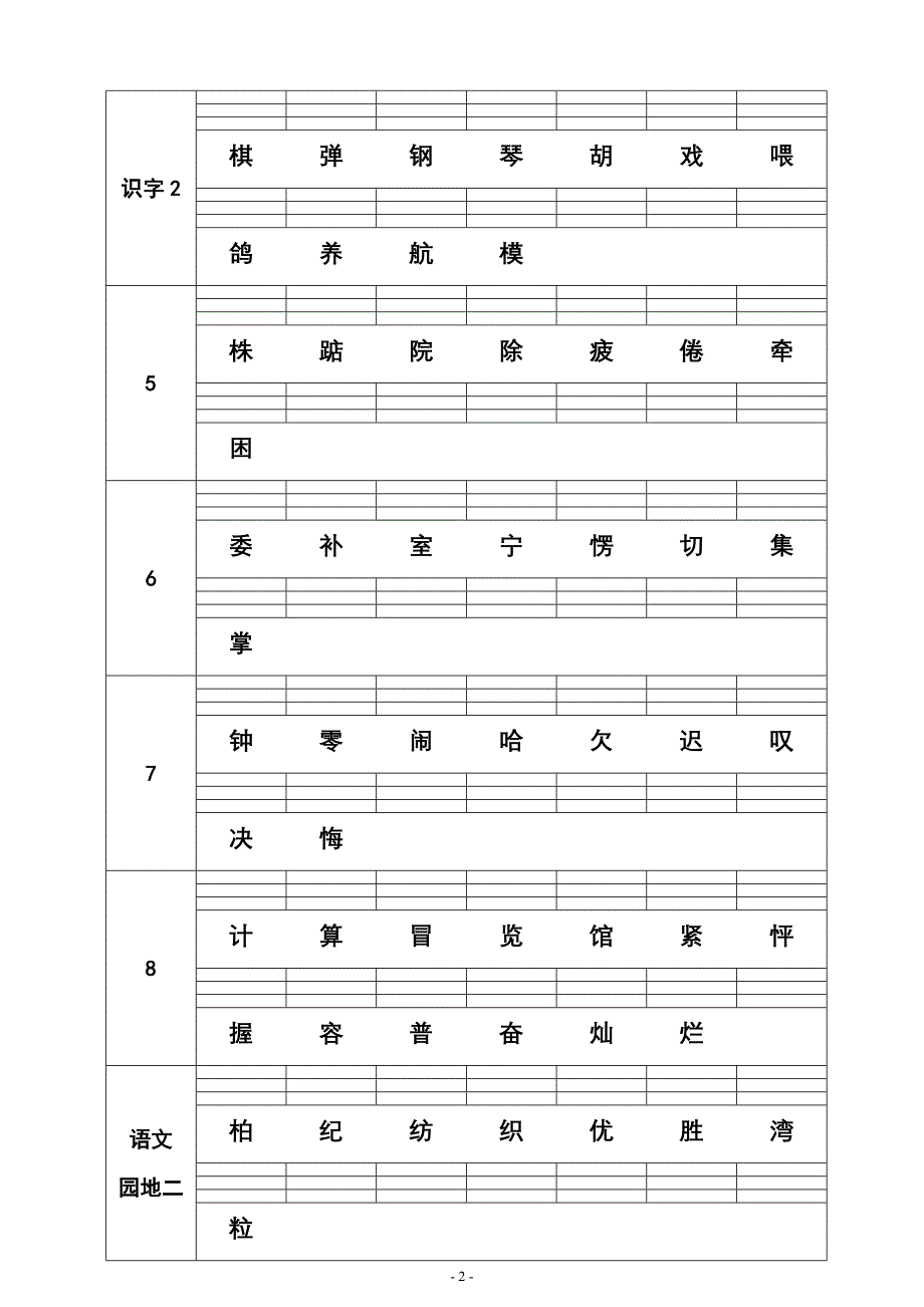 人教版小学语文二年级生字练习表_第2页