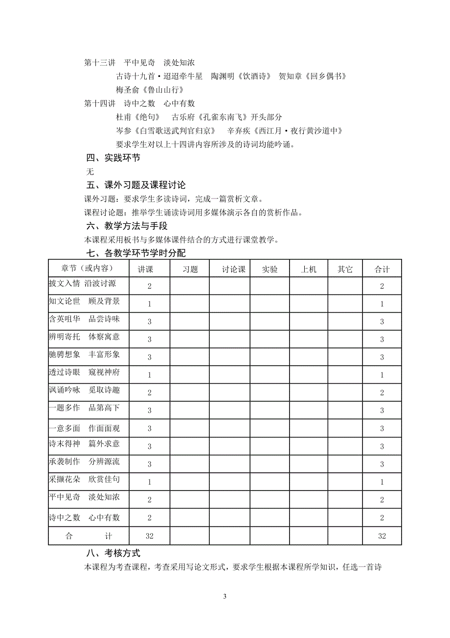 中国古典诗词欣赏艺术课程教学大纲_第3页