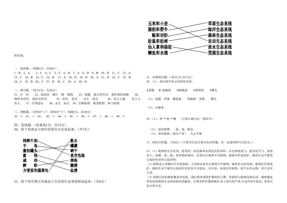 最新苏教版八年级上册期末考试生物试卷(含有答案)优秀名师资料_第3页