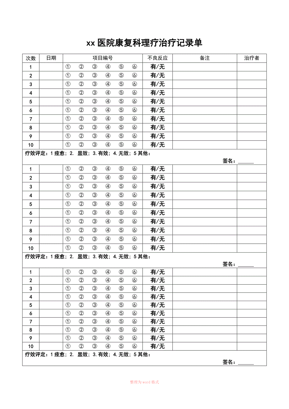 xx医院理疗治疗记录单_第3页