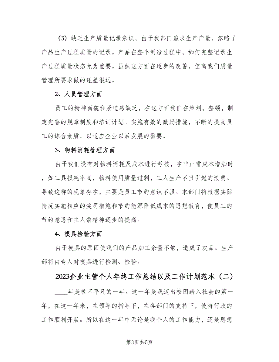 2023企业主管个人年终工作总结以及工作计划范本（二篇）.doc_第3页