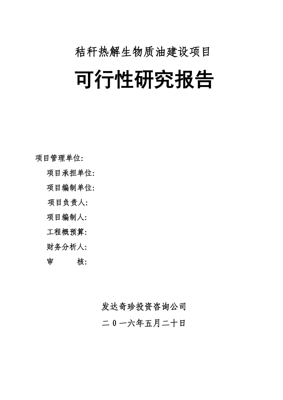 秸秆热解生物能源项目可行性研究报告_第1页