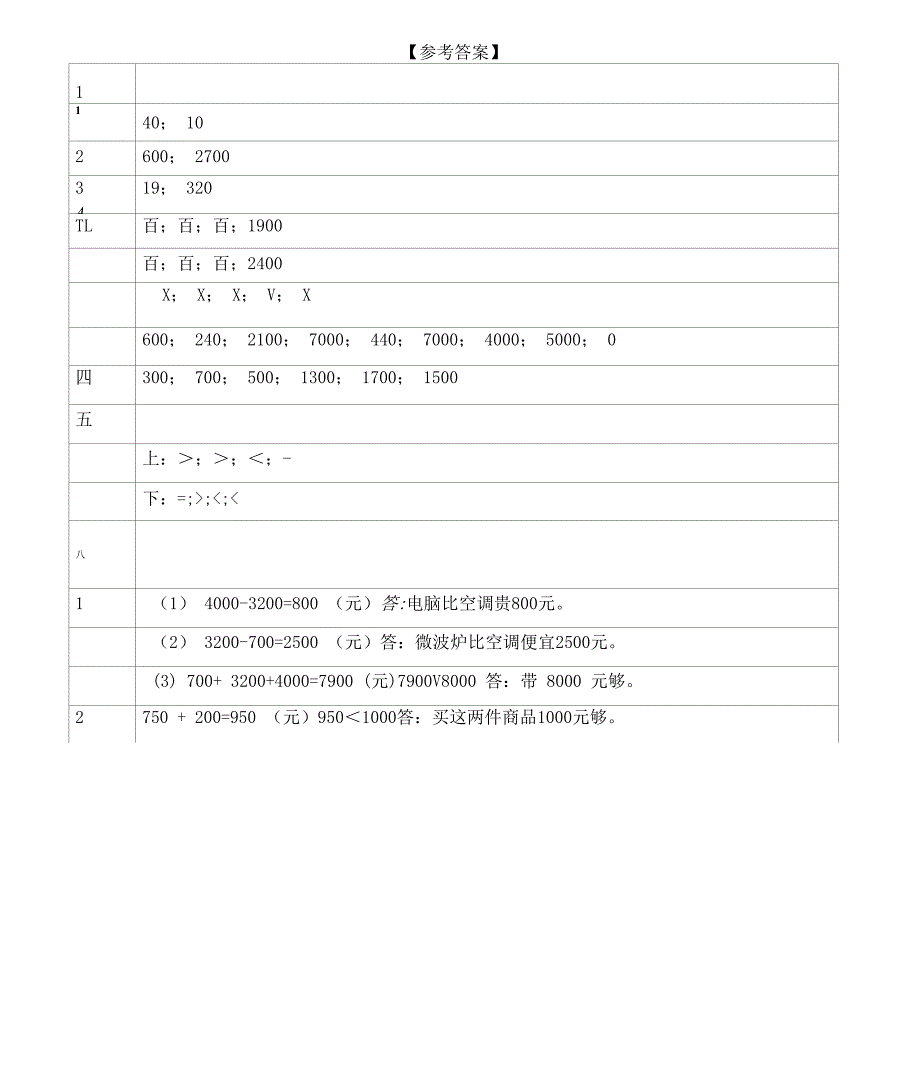 整百整千数加减法习题(有答案)数学二年级下第七章万以内数的认识第3节人教版_第4页