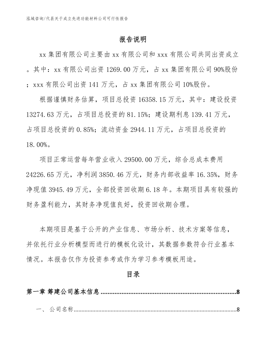 代县关于成立先进功能材料公司可行性报告_模板_第2页